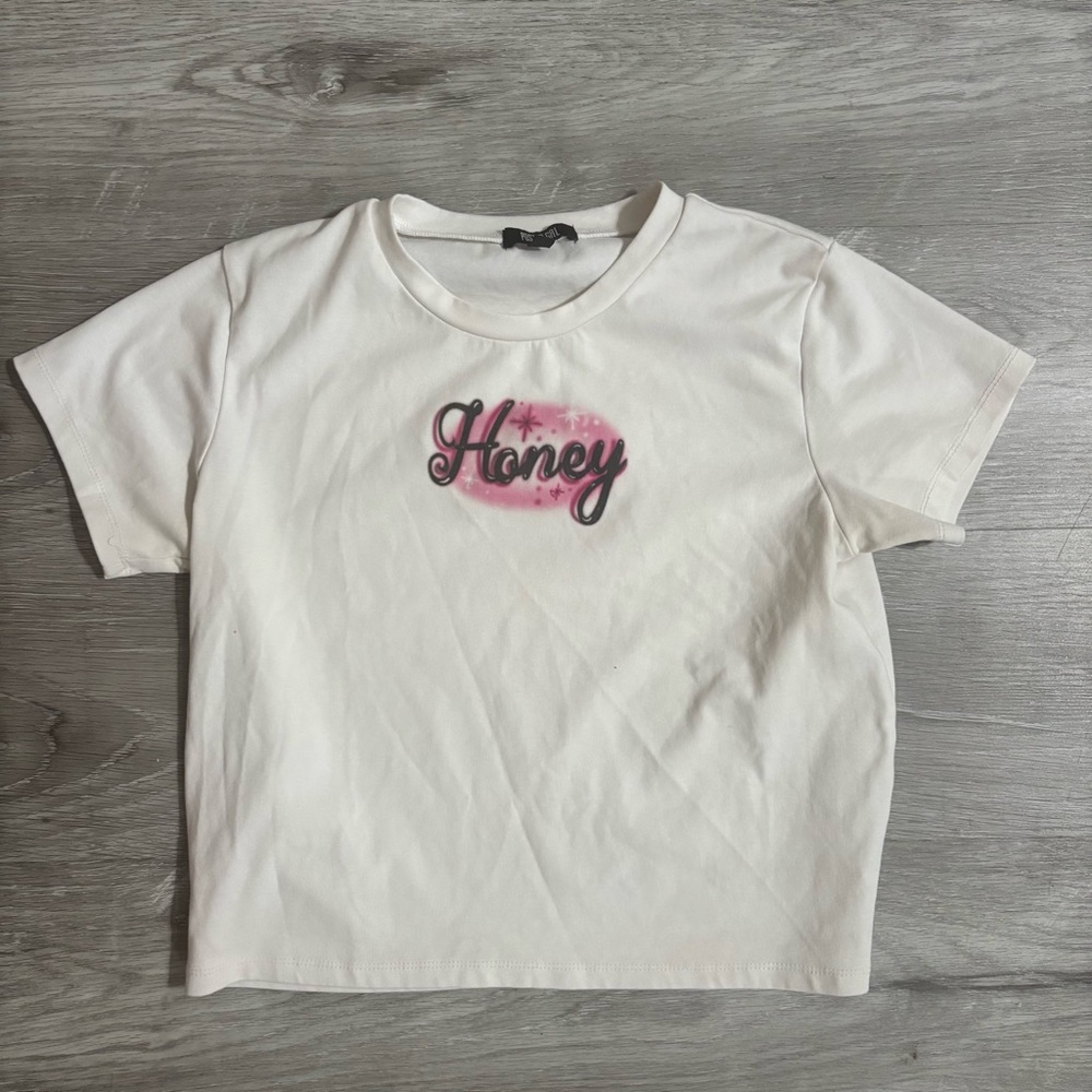 Poster Girl White Baby Tee Size XL Glitter Festival Y2K Soft Girl